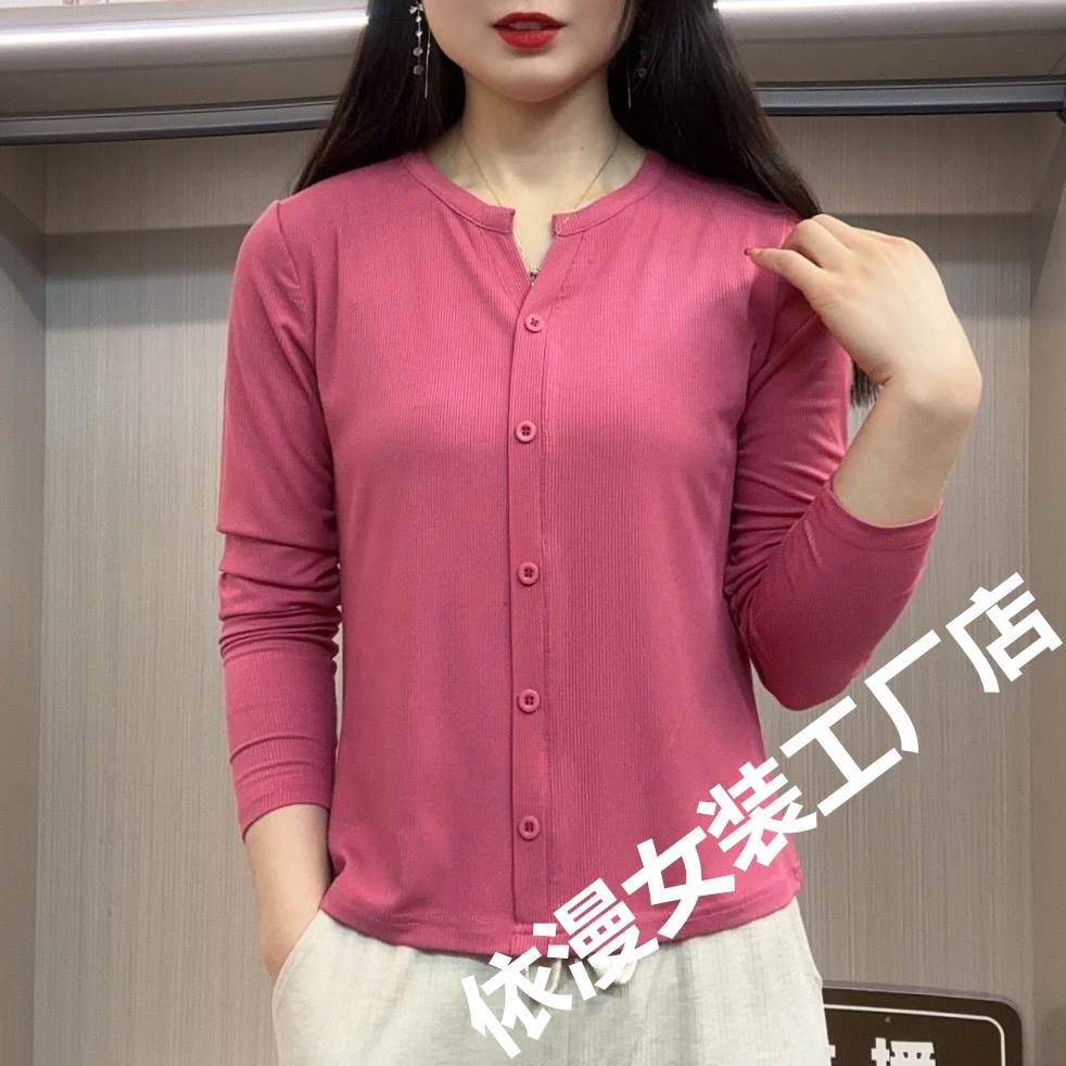 显瘦百搭v领长袖T恤2025春秋新款薄款上衣纯黑色弹力棉休闲遮肚肉