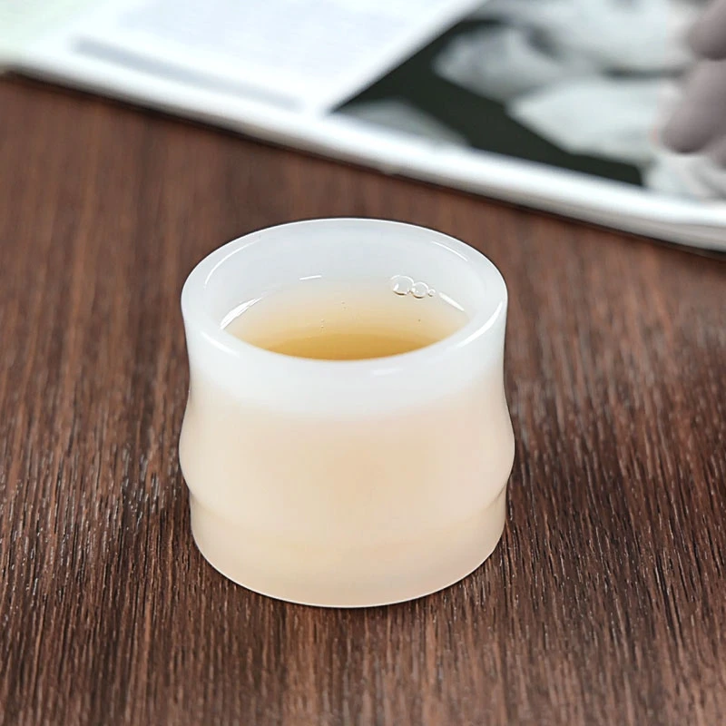 煌山白玉琉璃竹节杯品茗杯手工陶瓷家用日式创意刻字主人杯X