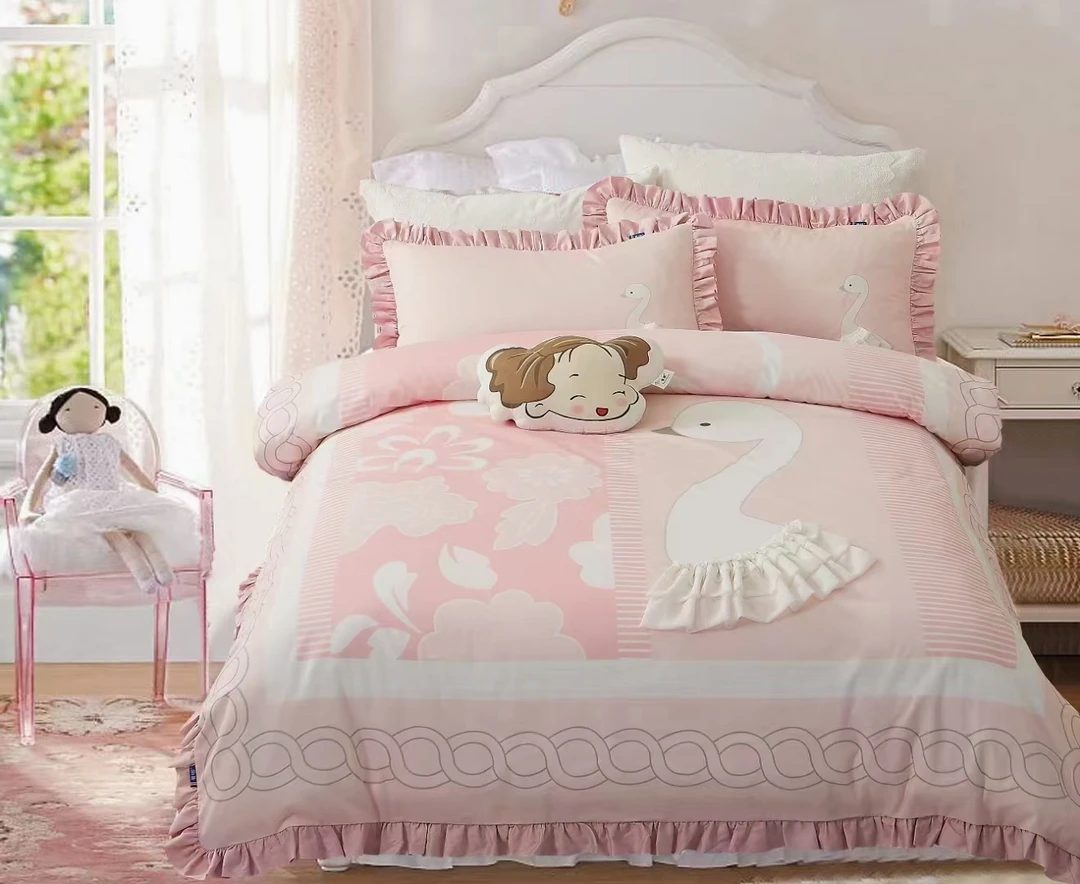 长绒棉公主风韩版亲肤粉色四件套