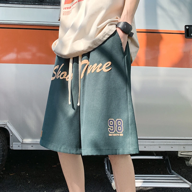 抽绳束腰字母印花薄款短裤裤子潮流男士大码休闲夏季百搭高街格子