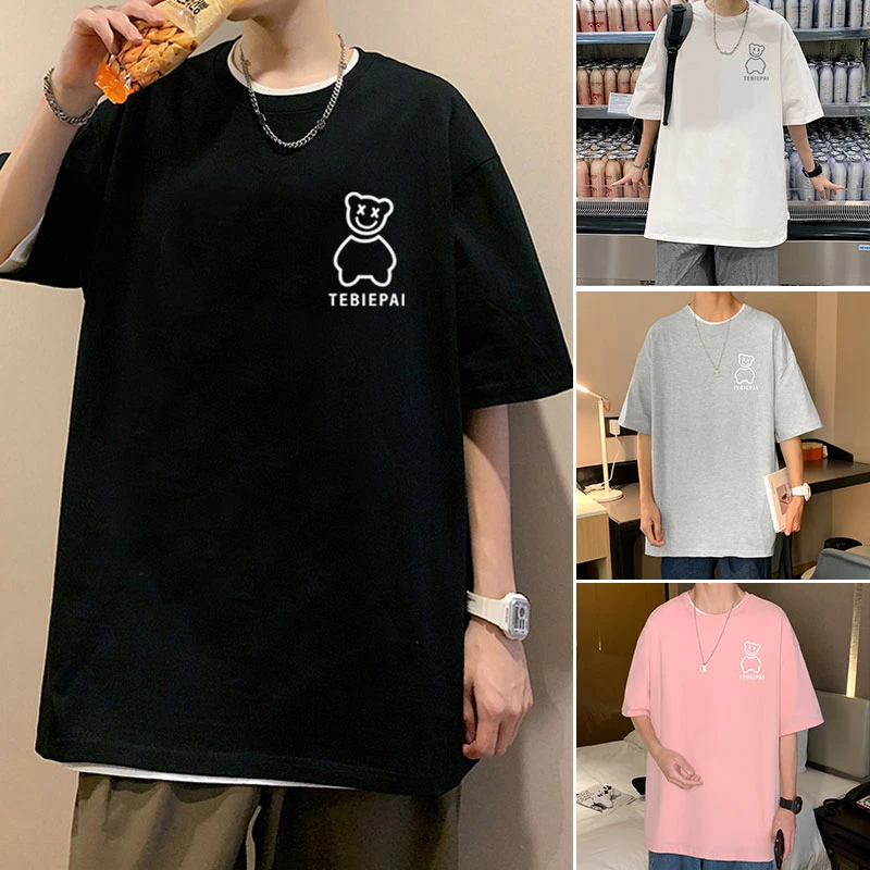 小熊印花薄款圆领短袖T恤ins港风休闲百搭宽松上衣夏季大码T恤