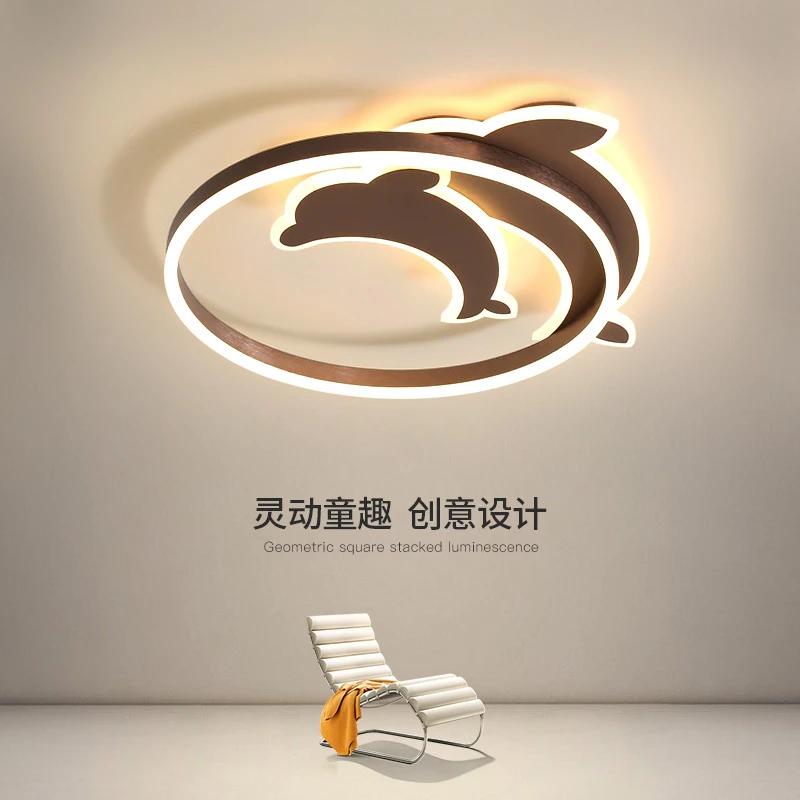 led吸顶灯卧室灯温馨浪漫轻奢金色海豚卧室灯创意儿童房云朵灯饰