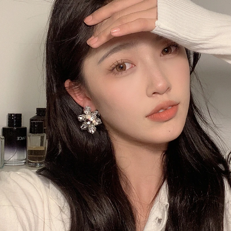 韩国气质夸张透明花朵耳环女 ins网红高级感立体耳坠耳钉耳饰