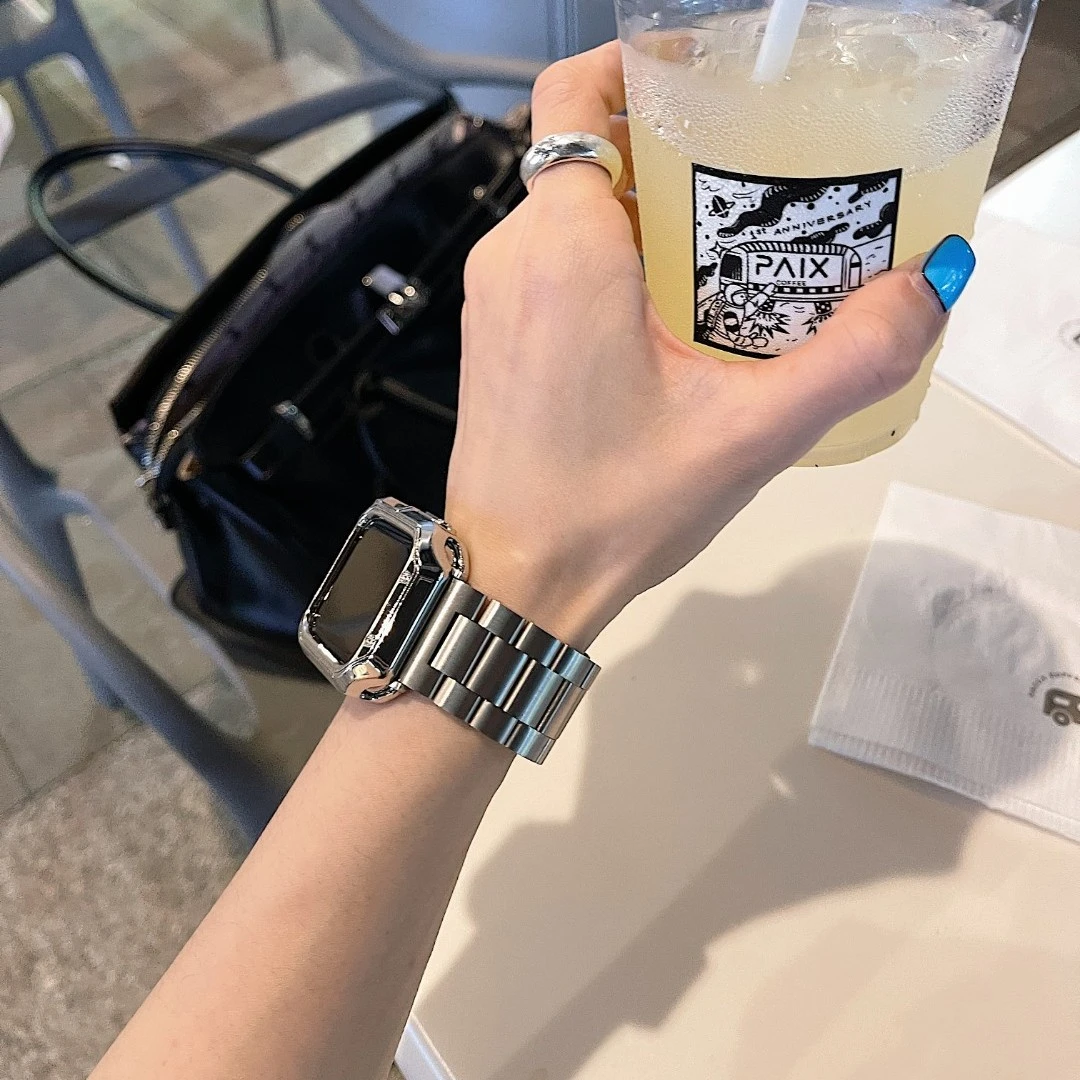 不锈钢哑光实心男女适用于苹果表带iWatch1-10代/S10「银色」