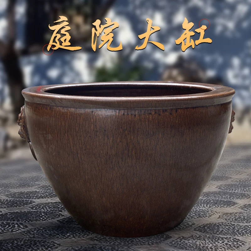 古法生态陶瓷缸大水缸养鱼缸仿古老缸荷花睡莲蝶翼斑马鱼古法客厅