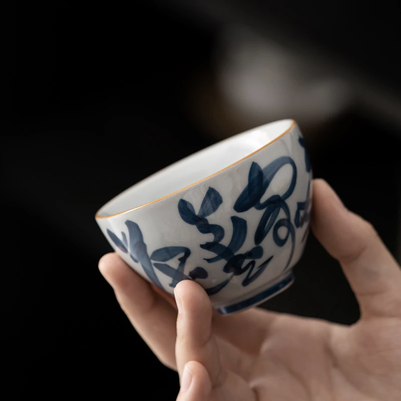 微瑕手写青花诗文主人杯仿古手绘釉下彩茶杯文玩个人专用品茗杯