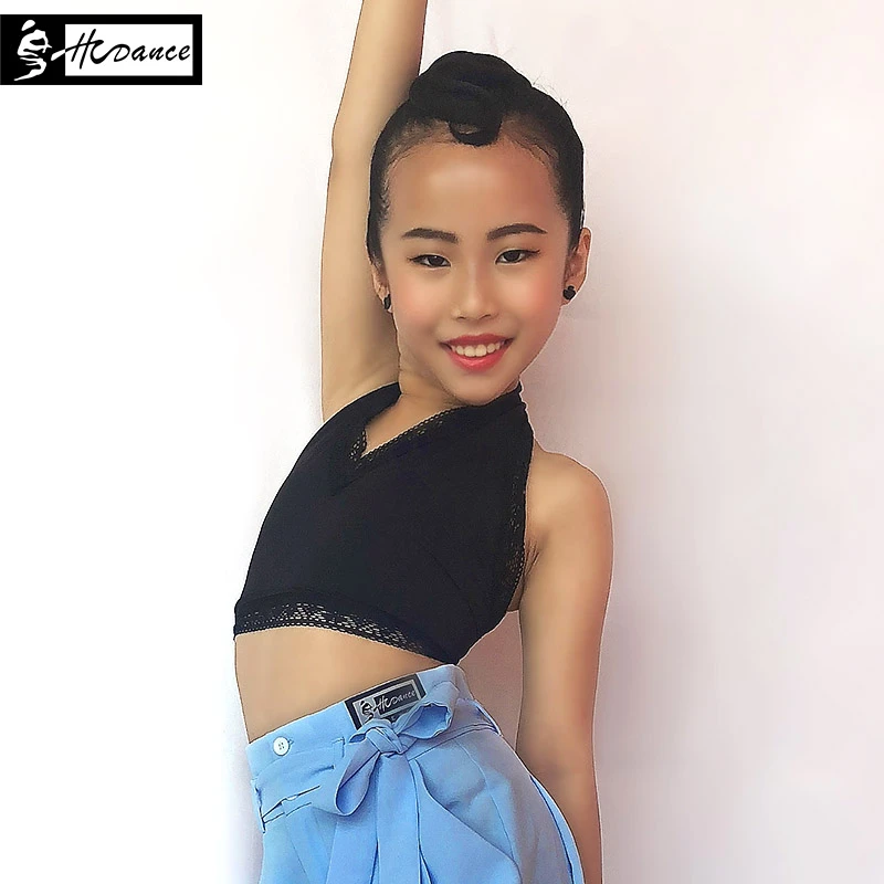 皇朝拉丁儿童拉丁舞服女童大童练功服高腰上衣无袖挂脖背心H6138