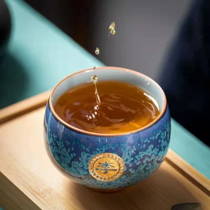 张金溪作品浮翠蓝玉陶瓷单杯功夫茶具品茗单杯可刻字百家姓主人杯