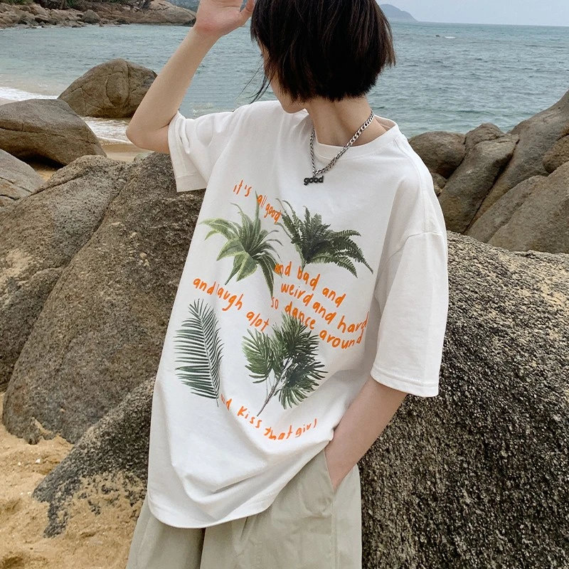 美好商店热带植物系植物印花短袖