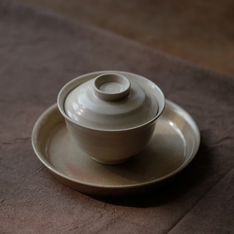 天野造物盖碗茶杯草木灰釉螺纹泡茶碗单个不烫手陶瓷复古风泡茶器