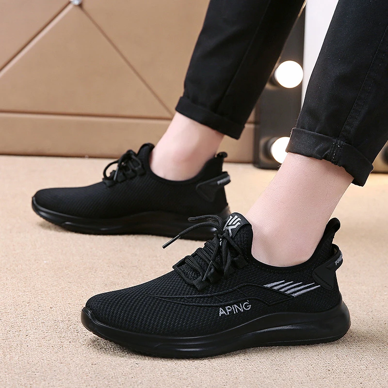 实在人聚氨酯新款男鞋飞织鞋休闲平底运动鞋2022春秋款轻便不断底