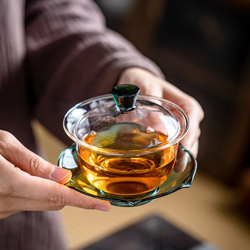 匠不二玻璃盖碗加厚耐热防烫手抓三才盖碗茶杯单个大号泡茶碗茶具