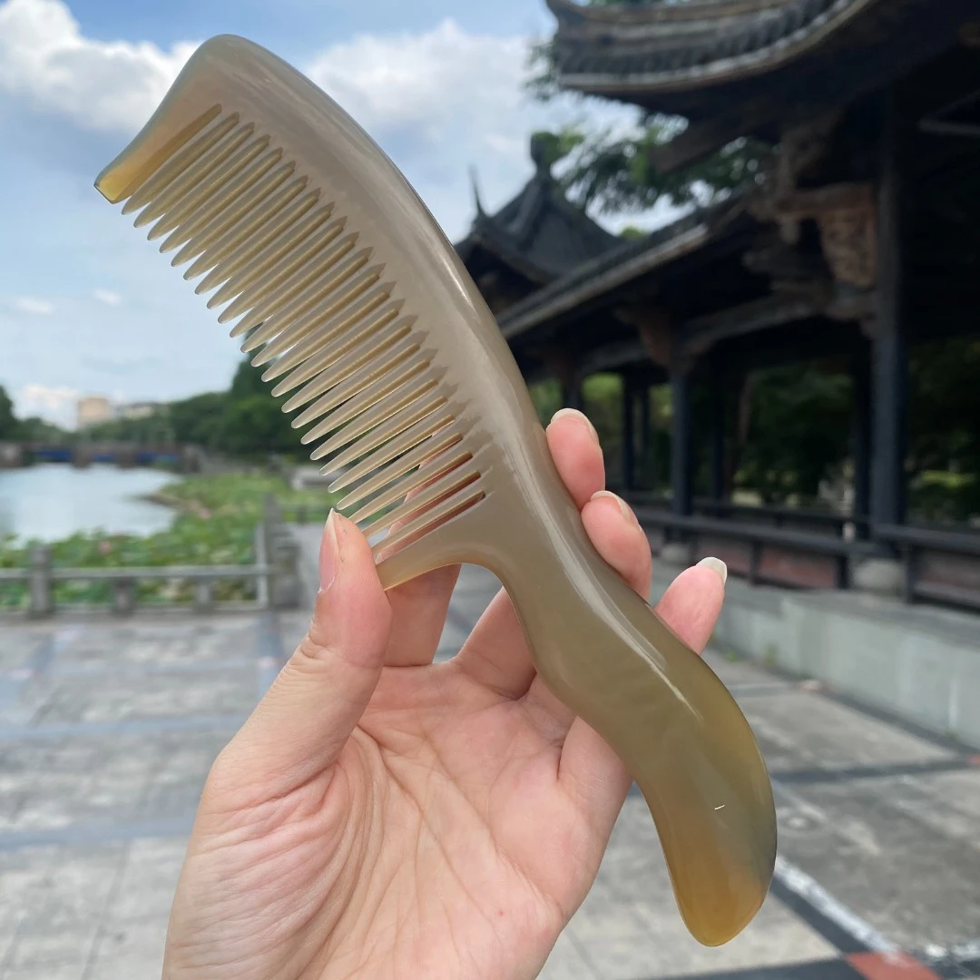 精品牦牛角梳子手柄两弯造型梳长发梳子家用按摩清理头皮大号