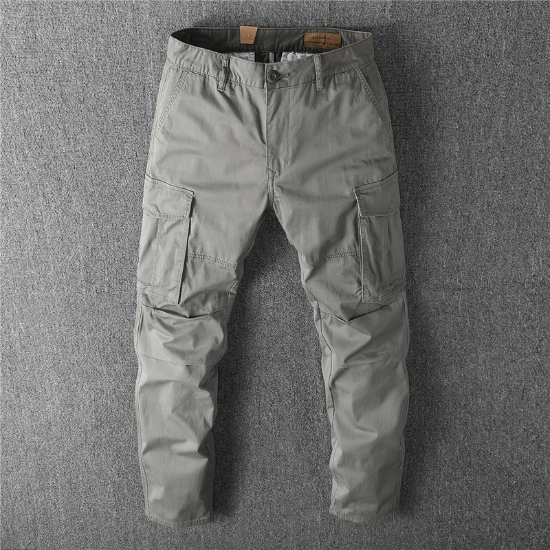 春夏微弹小直筒工装裤男 美式休闲立体休闲裤多口袋纯色百搭裤子