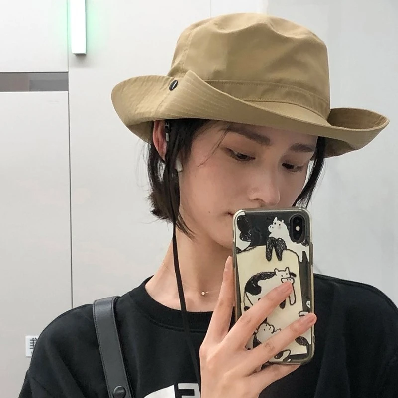 甸想2022新款西部牛仔帽女夏季日系户外露营防晒渔夫帽水洗遮阳帽