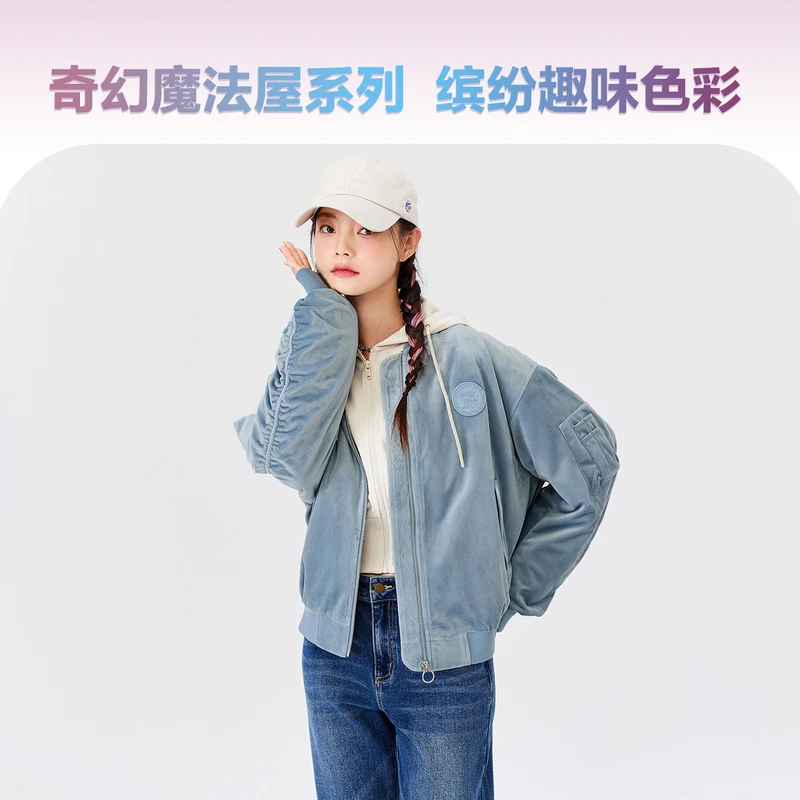 【奇幻魔法屋】森马外套女仿麂皮绒秋季潮宽松立领牛仔上衣趣味