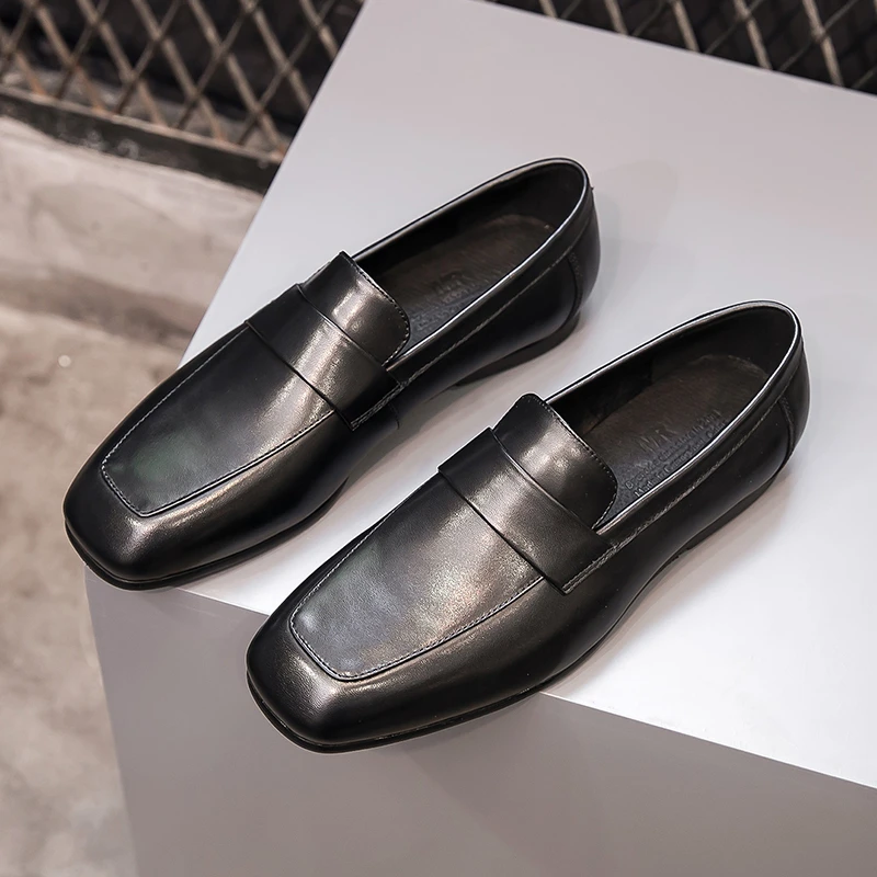 英伦小皮鞋男韩版百搭潮流真皮透气休闲潮鞋子懒人一脚蹬豆豆鞋男