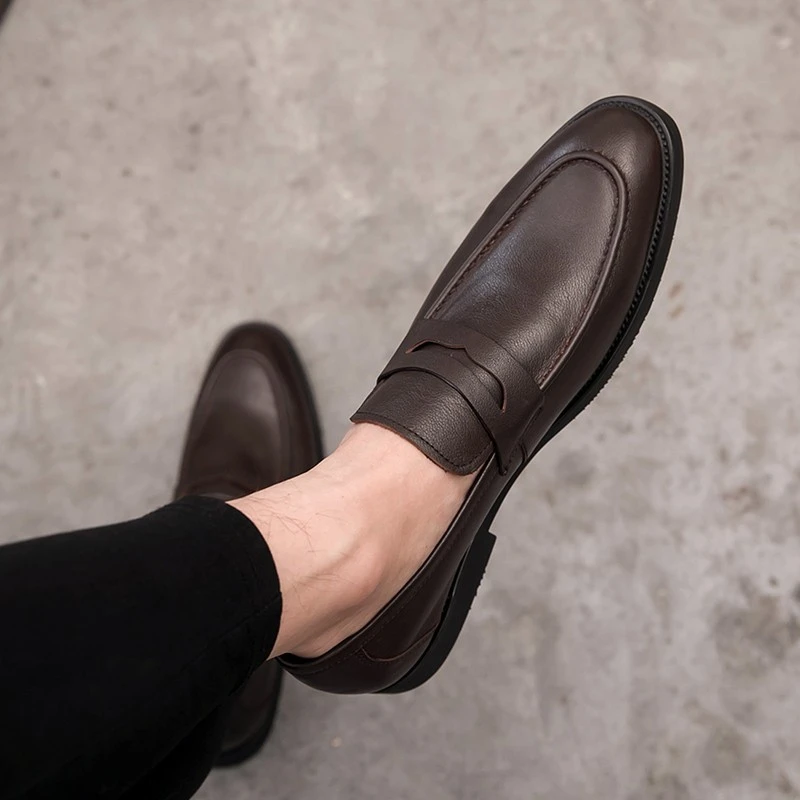 男士英伦软面皮鞋真皮男鞋商务休闲乐福鞋一脚蹬透气百搭正装皮鞋