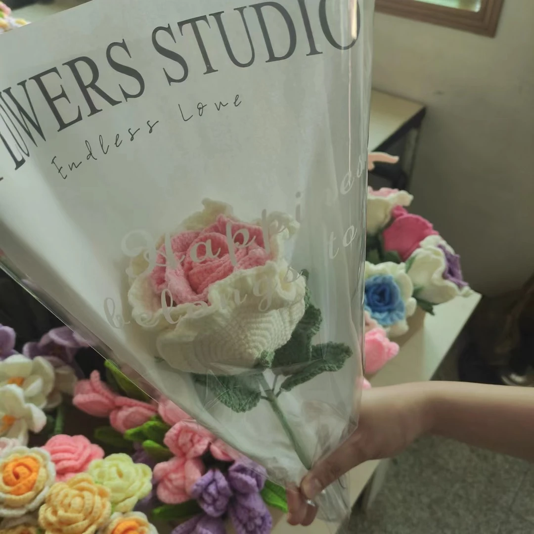 毛线手工花束玫瑰花可爱编织家用优雅室内摆设花花