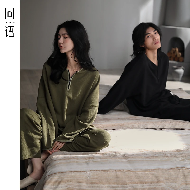 同语2023年新款情侣睡衣春秋季长袖薄款男女士韩版家居服休闲套装