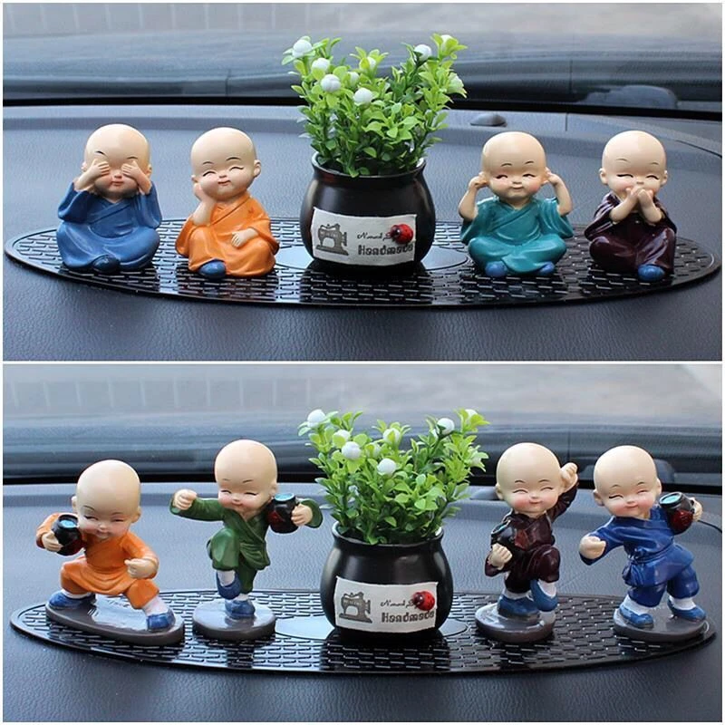 小和尚汽车摆件摇头四不小和尚车载用品创意摆件草帽小和尚摆件