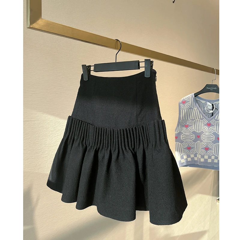 【TJ浮力】NancyCavally设计师款百褶高腰时尚百搭气质显瘦半身裙女