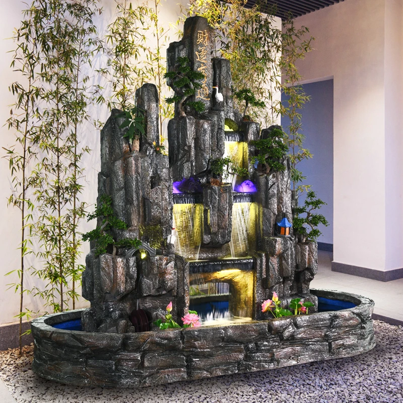 大型景观假山流水喷泉瀑布造景户外别墅庭院花园室内大厅落地摆件
