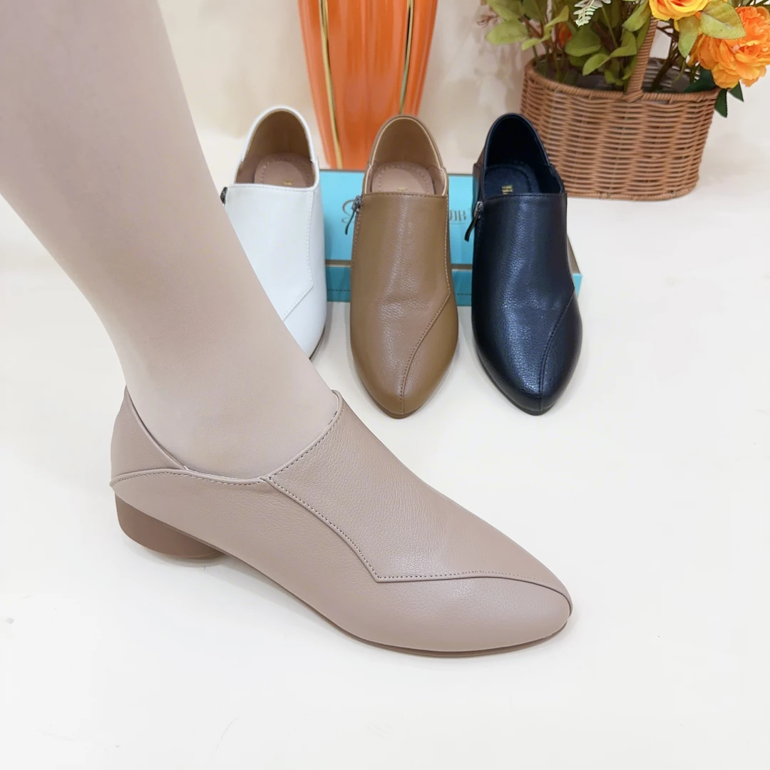 新款3公分鞋跟内侧拉链时尚百搭舒适软底软面深口单鞋