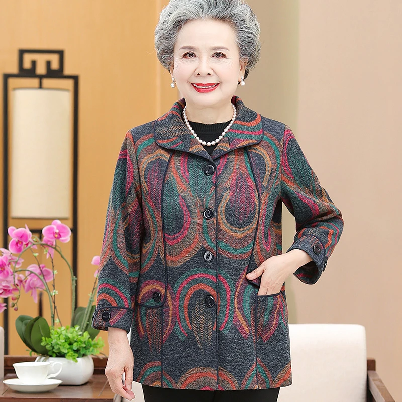 中老年人春秋新款外套女奶奶装洋气上衣大码妈妈装老太太婆婆衣服