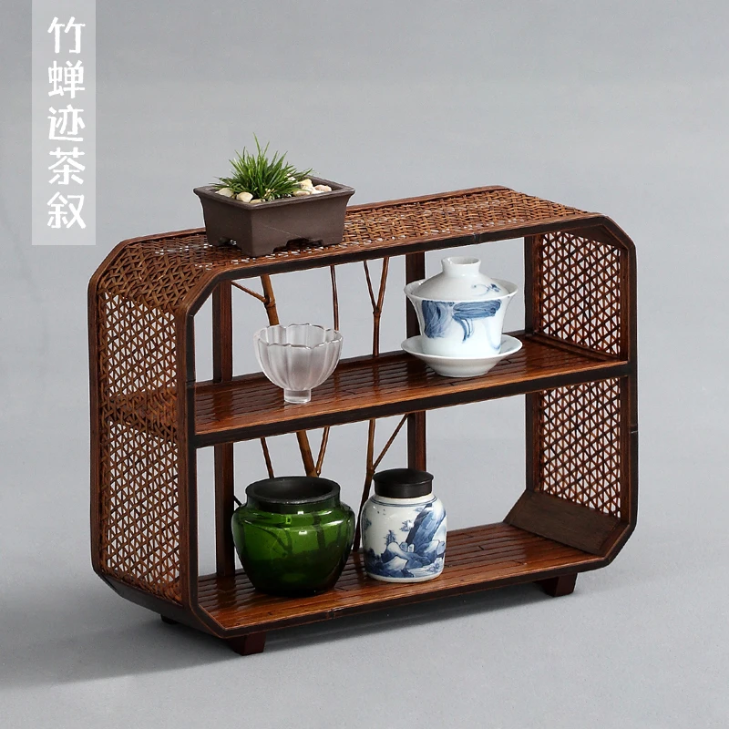 竹蝉迹湘妃家用老煤竹茶棚名家廖壹男台式手工茶具收纳博古架精品