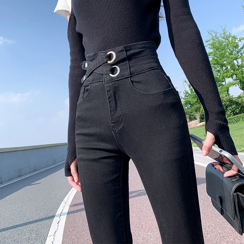 高腰黑色牛仔裤女爆款2024春秋新款弹力紧身修身显瘦小脚铅笔裤子