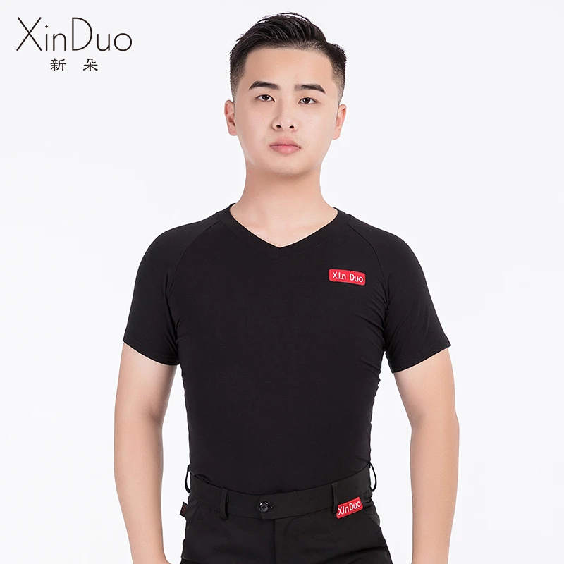 新朵拉丁舞服男士夏季新款短袖上衣国标舞摩登舞服交谊舞舞蹈服装
