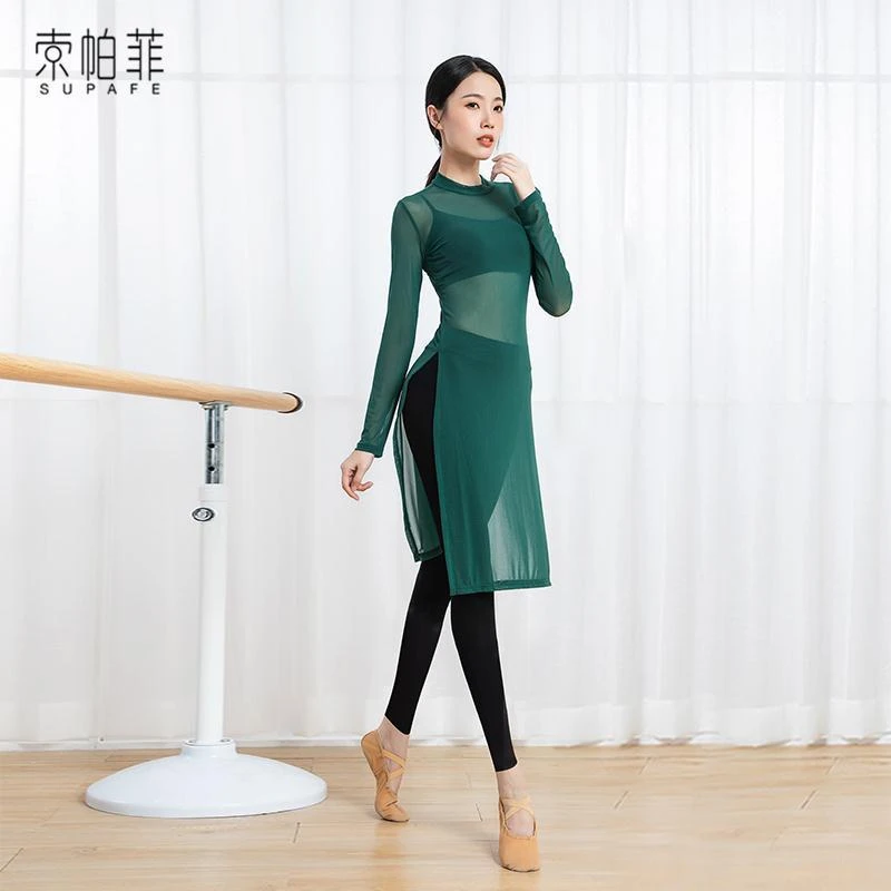 长款旗袍中国古典舞纱衣身韵网纱上衣女大人飘逸舞蹈练功服服装衣