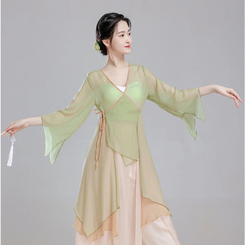 古典舞蹈服女身韵飘逸仙气纱衣古风中国舞演出服民族舞练功服上衣