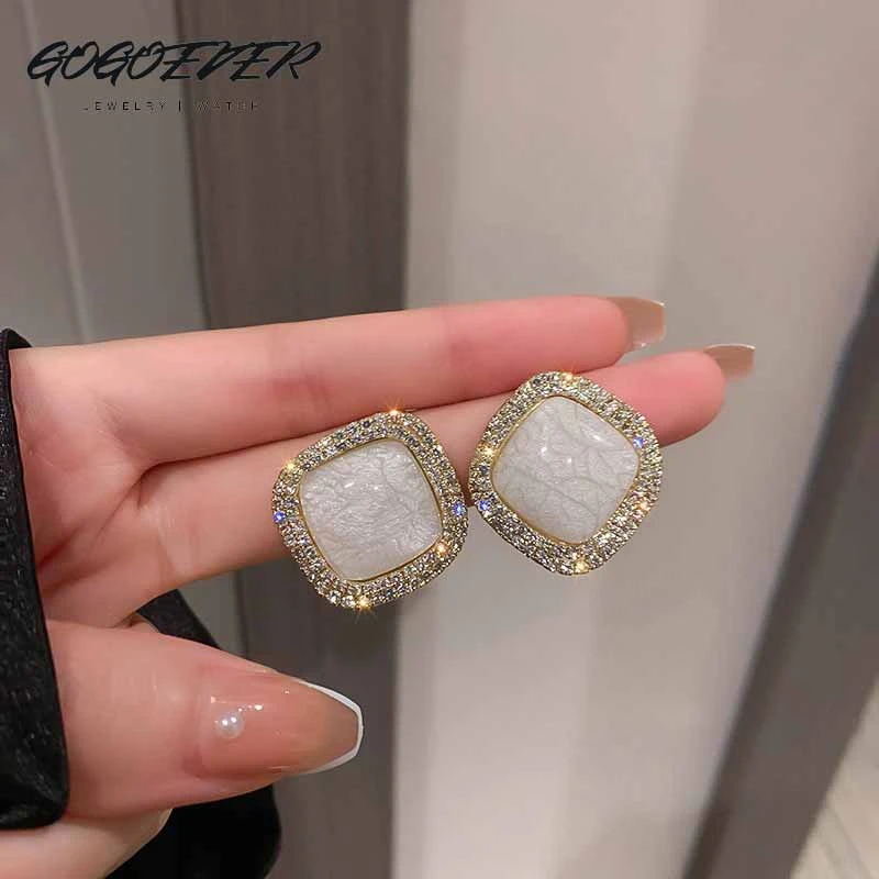 gogoever 合金合成锆石耳饰 复古宫廷小香风耳钉尤莱特穿搭