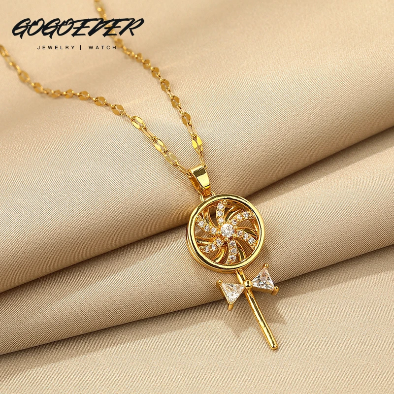 gogoever 铜合金项链 棒棒糖项链精致轻奢高级镶钻小众坠链锁骨链