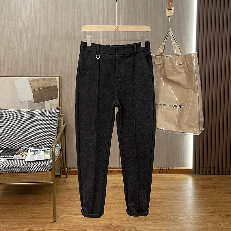S63男士小直筒西裤简约纹理感休闲锥形裤韩版半松紧腰长裤潮流