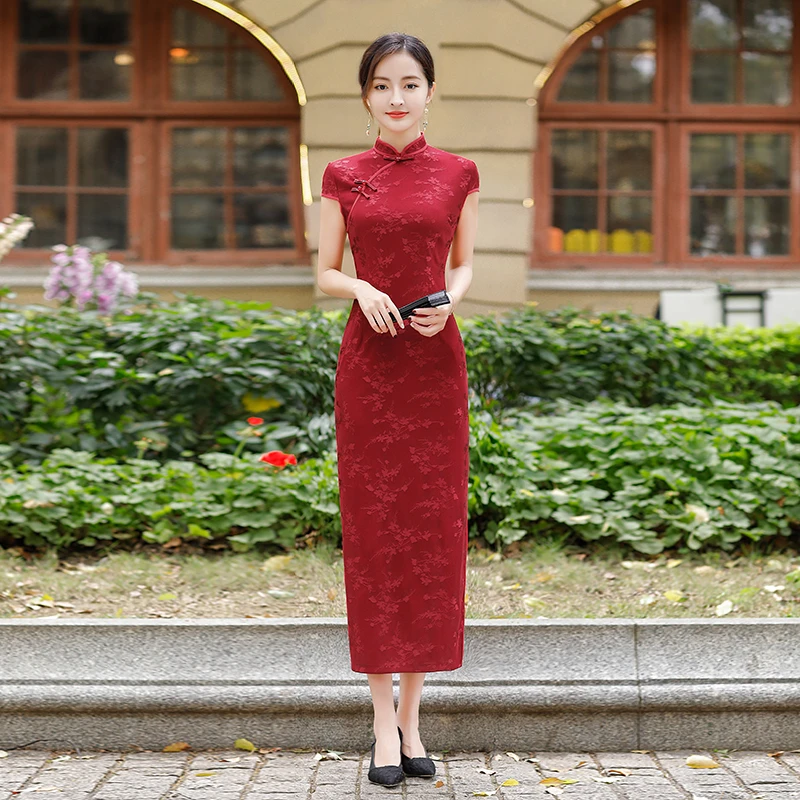 2025送考旗袍裙女夏季新款复古修身国风妈妈装改良旗袍礼服长款
