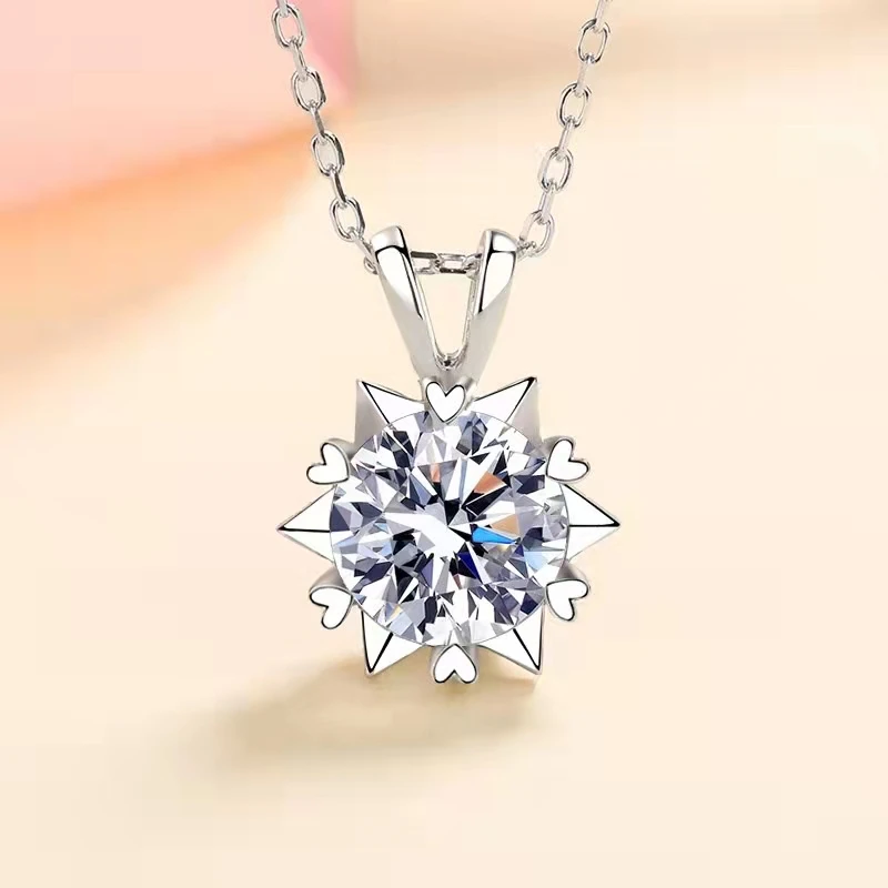 925银莫桑石银制品 【雪花吊坠】1-5克拉D色莫桑钻经典时尚百搭坠链