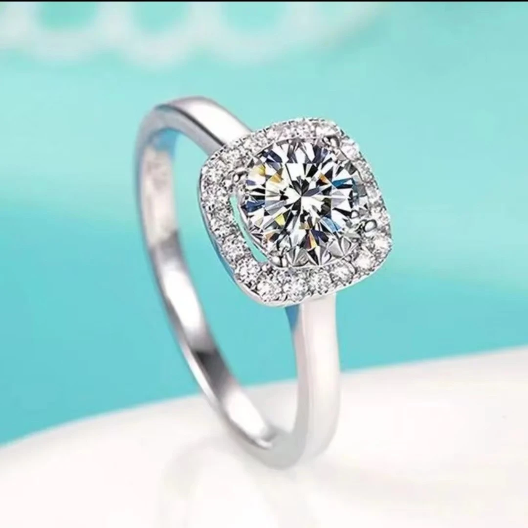 925银莫桑石银制品 【光臂方包】结婚订婚戒指时尚经典闭口豪华轻奢