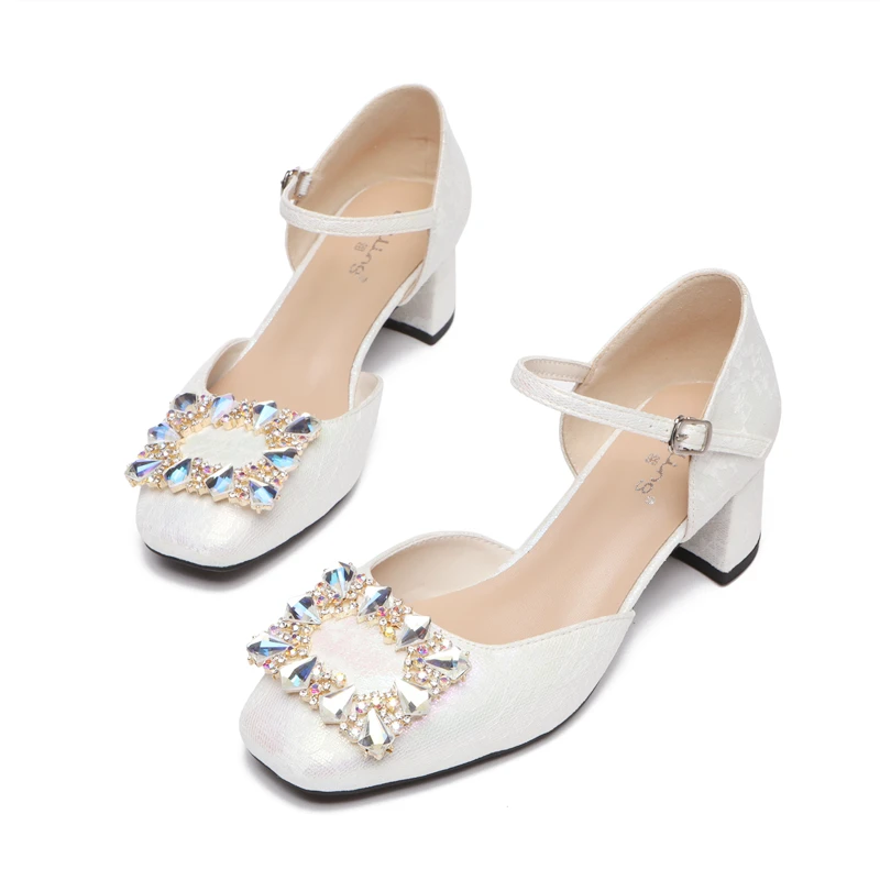 BaiLing/百翎新款小方头女鞋小香风洋气方扣时尚B815-52粗跟单鞋