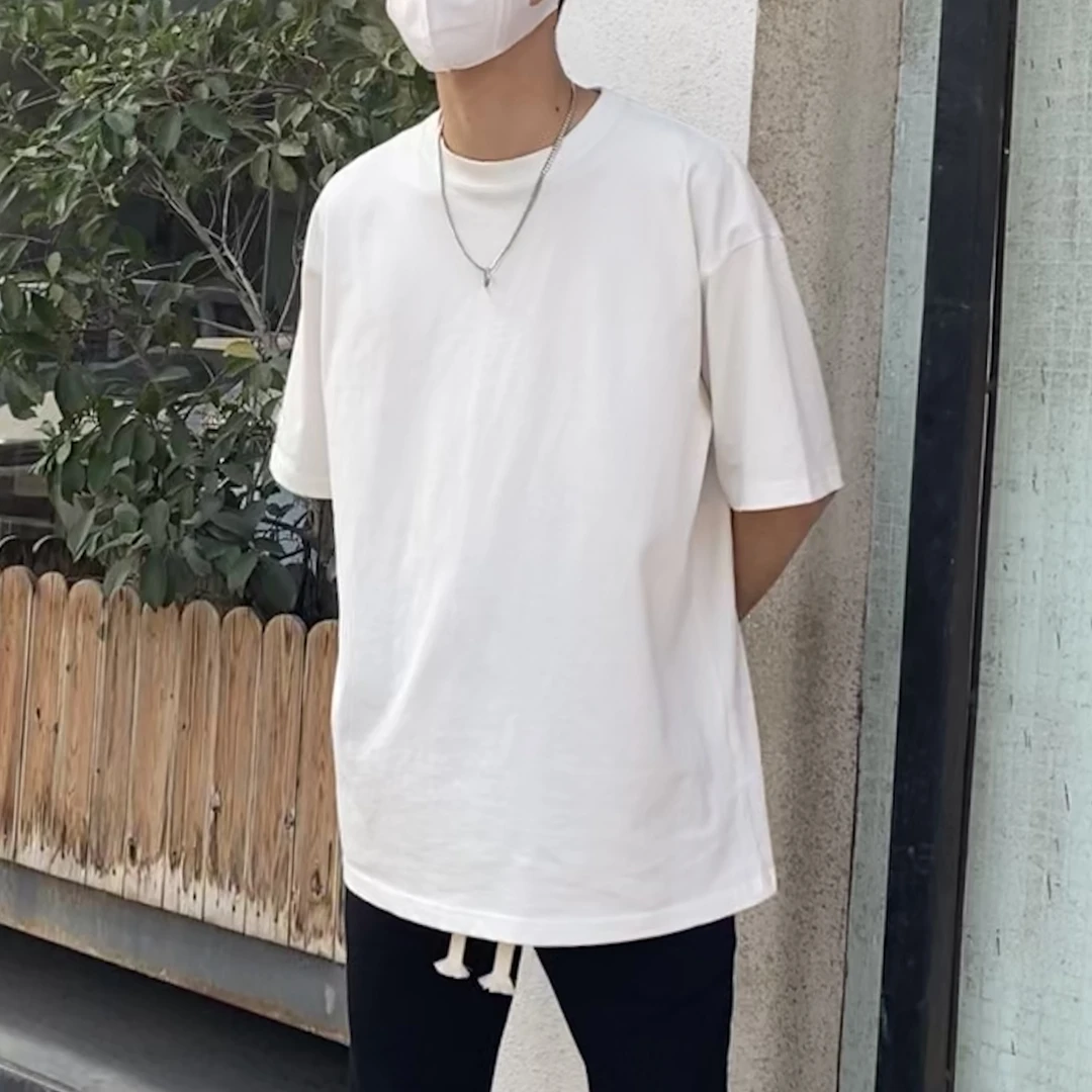 【清仓不补】270克重磅双纱面料高品质潮牌短袖宽松纯色T恤男#2700