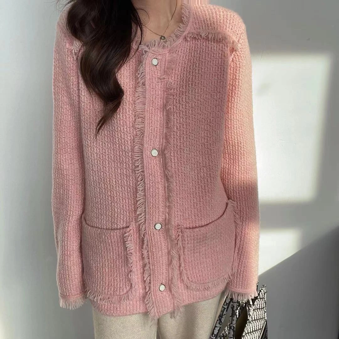 【俩月高货新款】100山羊绒220290高端小香风流苏羊绒开衫上衣