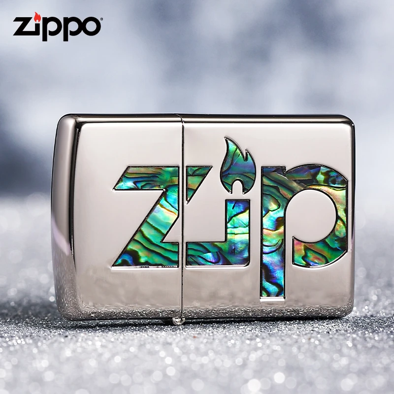 ZIPPO打火机镜面贝壳镶嵌双面大标系列男士银色个性送礼DYJ1X1H1