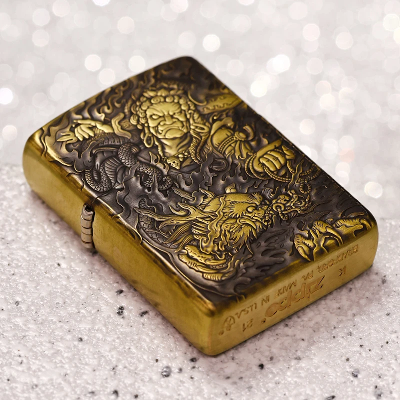 ZIPPO打火机DIY鬼王盔甲浮雕不动明王男士防风原装送礼DY8912FD