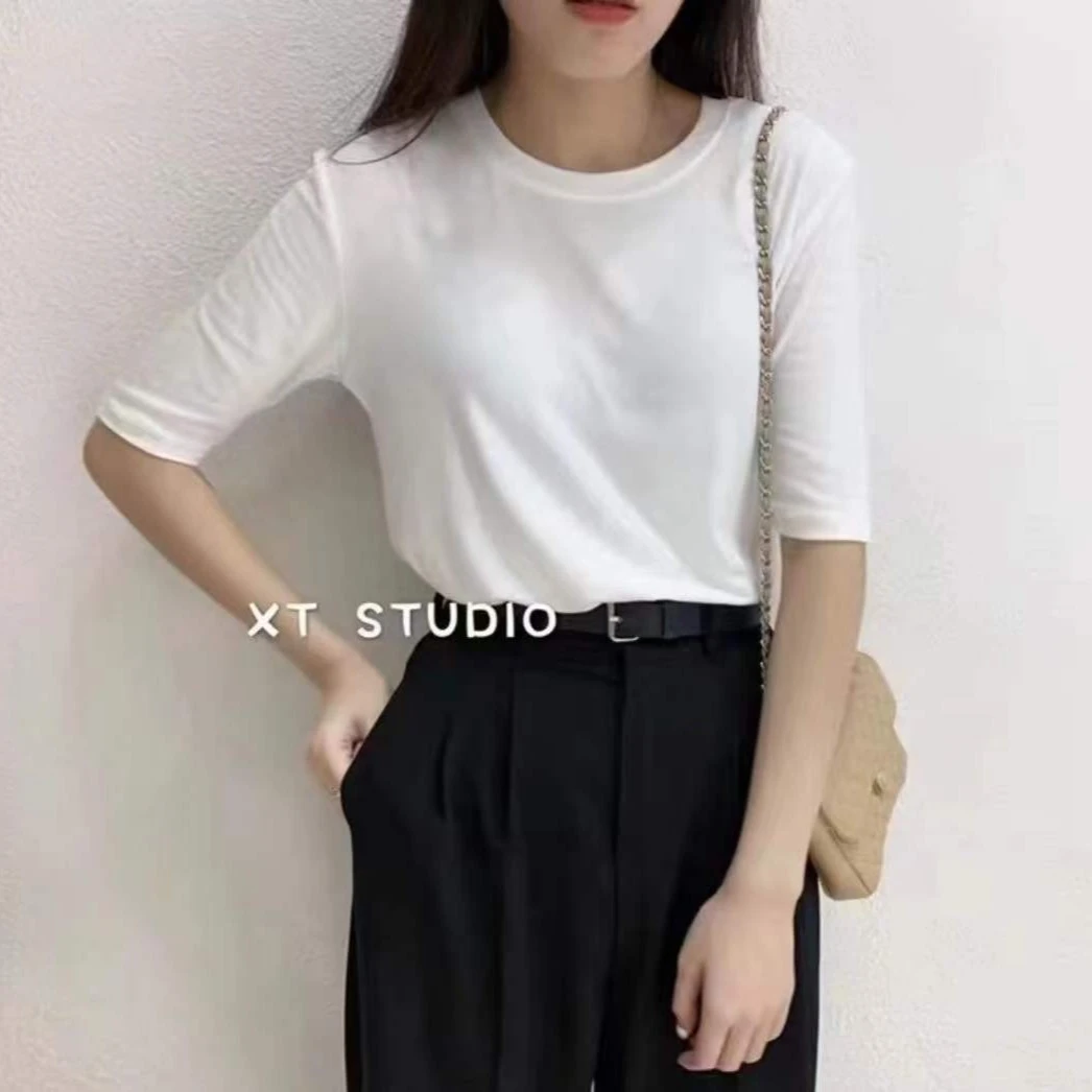 清货链接 》简约圆领百搭五分袖T恤外套等等