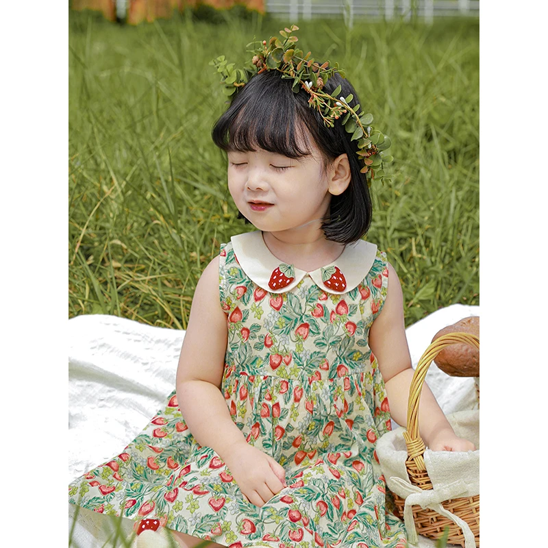 【YOEHYAUL幼悠】X3084夏季儿童草莓花园系列吊带裙女童连衣裙