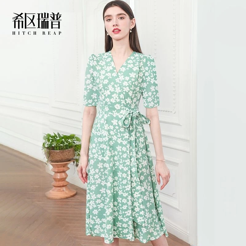 希区瑞普高端法式连衣裙女气质印花度假风仙女裙子F1510