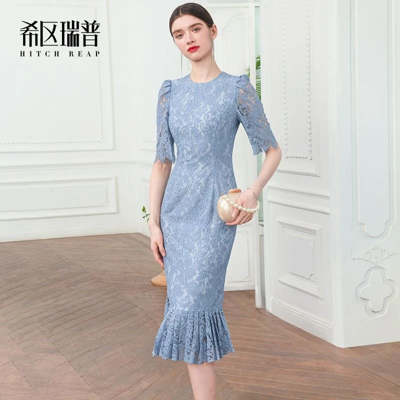 希区瑞普高端气质连衣裙女F1516夏季2024年新款法式蕾丝鱼尾裙