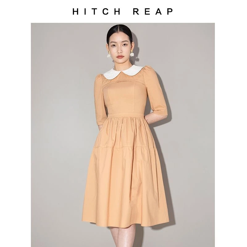 希区高端连衣裙春夏小众女装新款法式气质娃娃领纯棉伞裙F1494